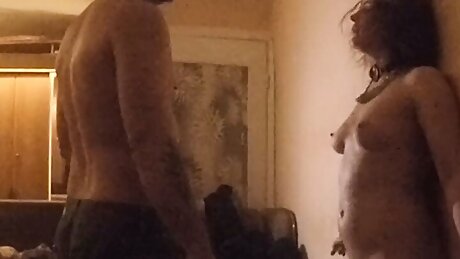 Face and tits slapping, spitting for a handcuffed slave girl