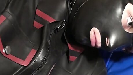 Latex Danielle in latex mask massage his penis
