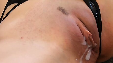 CUMSHOT! Shaved Horny Pussy Covered in CUM!