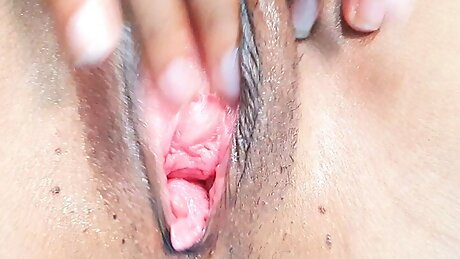 hot girl shows close 1up of her wet pussy, throbbing orgasm and squirting sounds