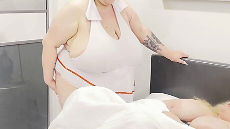 Blonde BBW busty patient seen to by huge tits Nurse Peyton Thomas