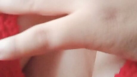 I masturbate with my dildo while my boyfriend records me in a red dress