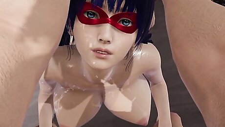 Lady Bug is penetrated through two orifices until it is full of semen  dp