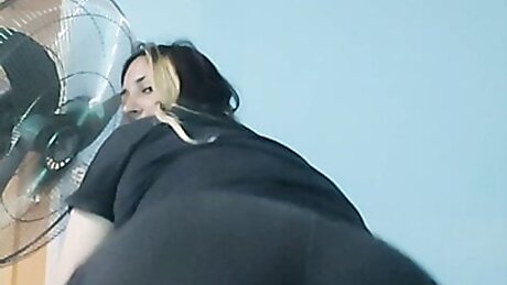 BBW black tight shorts showing off her ass