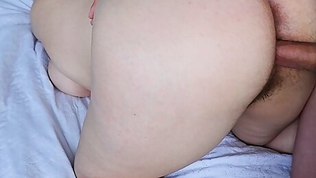 Busty girl gets hairy pussy filled with cum