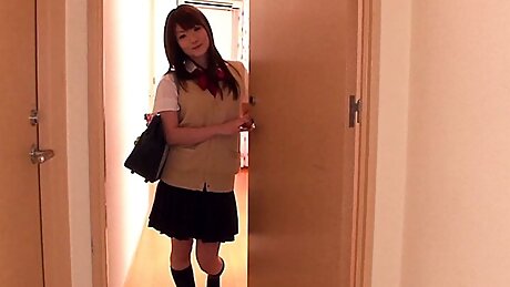 Teen Japanese, masturbates with her sex toy and fucks her stepfather and friend after school