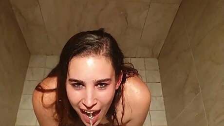 Slut gets used as a human toilet as well as getting her face slapped, fucked and spat on in a hotel shower in POV