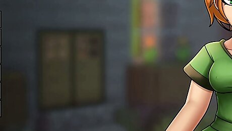 HornyCraft Minecraft Hentai game parody PornPlay Ep.1 a sexy gold bikini armor for Alex