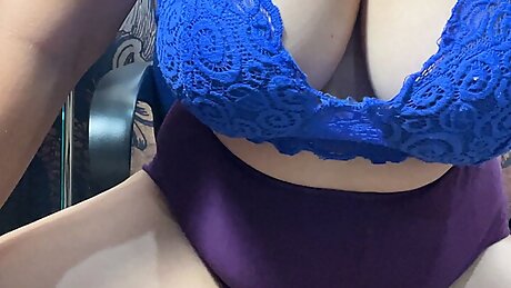 My girl in sexy shorts without panties masturbates herself to orgasm