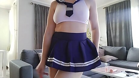 the schoolgirl is having fun