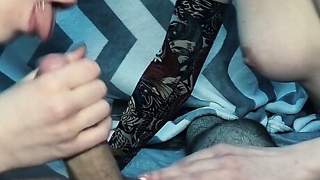 Wife helps girlfriend get husband's cum - ffm threesome, homemade husband sharing, amateur Kira Green