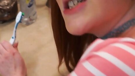 DadCrush - Petite Innocent Redhead Stepdaughter Gets Surprised By Her Stepdad's Cock In The Bathroom