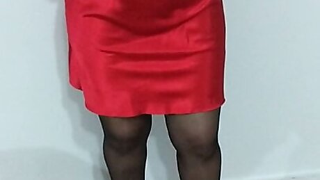 college girl wearing red nightgown