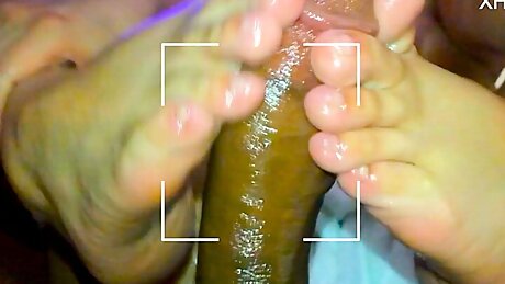 Big Tit Asian and Latina Milf Gives Sexy Footjob To A Huge BBC until He Cums On Her Feet