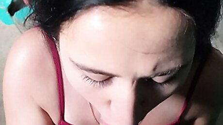 POV Blowjob and Cum Swallow by my slutty brunette neighbor