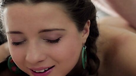 Adorable teen gets to have some fun with two large cocks