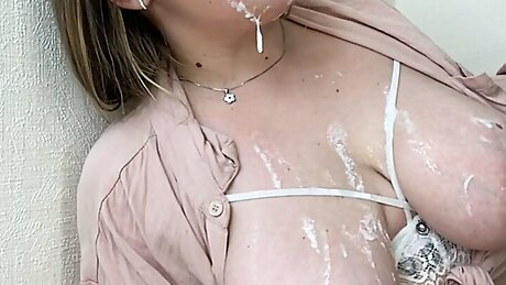 Gorgeous Bbw Girl Close-Up Tits And Nipples Play & Very Creamy Dildo Sucking