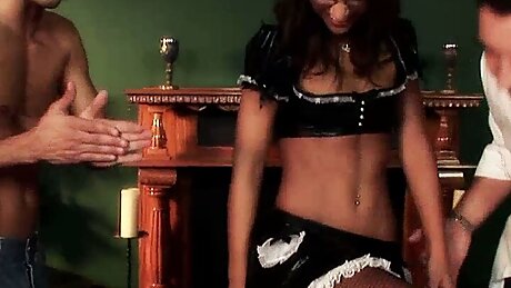 The beautiful and eager Sabrina fucks with two cocks in a