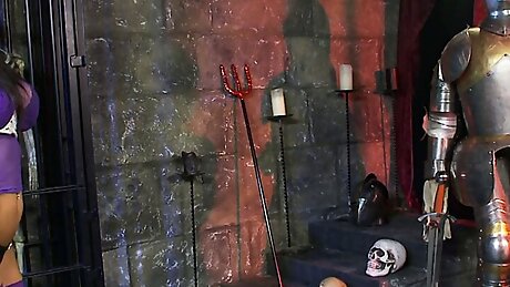 Blonde and brunette sex slaves get their hot asses slapped in a dungeon