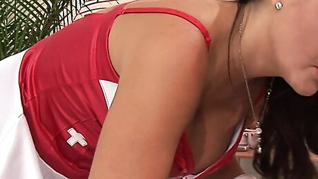 Naughty nurse in sexy uniform loves sucking patient's cock