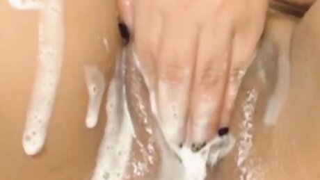 Busty brunette has creamy orgasm
