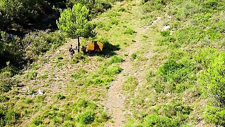 Drone accidentally catches a young couple fucking outdoors