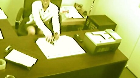 secretary fingering and masturbating pussy at office