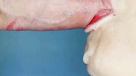 Close-Up Sloppy Blowjob For Two Incredible Cumshots (One For Mouth, One For Face)