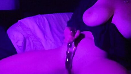 Huge natural tits playing with myself and my huge glass dildo
