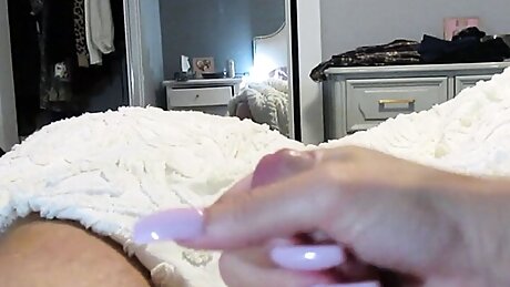 Making him bust all over my long light pink nails