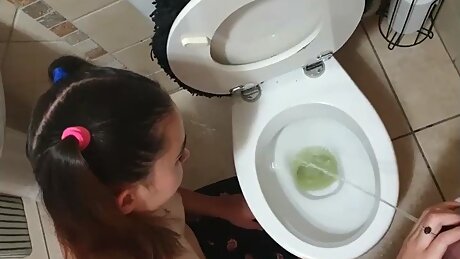 POV roleplay pigtailed slut taking her step father for a piss, cleaning up the mess and sucking his cock