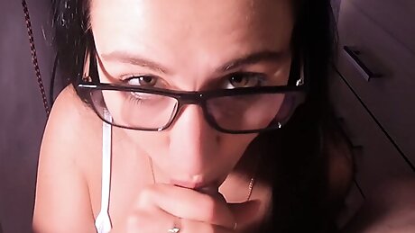Brunette Teen in Glasses Sucks Her Lover - Eye Contact - POV