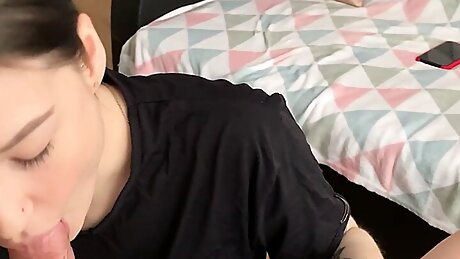 Sexy girl sucks cock to the last drop - Olivia Moore