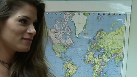 Pretty Babe Sitting On A Large Cock While Playing With Her Pussy