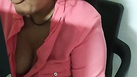 Slutty secretary masturbates in the office