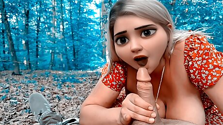 Disney Magical Princess sucks big cock in Fairy Forest