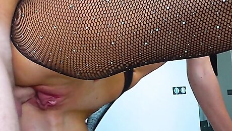 fucking a hot milf in black pantyhose and making a creampie