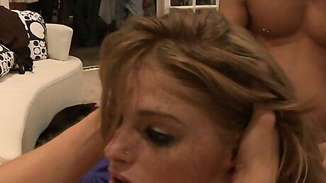 Gorgeous Brunette Gets Loose During A Party And Has A Threesome Fuck