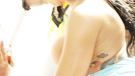 Tattooed Babe Is Sitting On The Toilet And Playing With This Long Dong