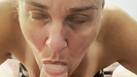 Mature with saggy boobs sucking dick till it explodes in her mouth and she loves swallowing it all!