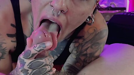 Wife Indulges Horny Hubby with a SPLIT-TONGUE Blowjob