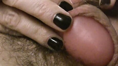 Horny hairy babe Simone Delilah sucks her toy and strips to fuck her sexy hairy pussy to orgasm