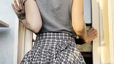 Checkered skirt and plug.