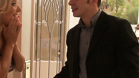 Blondie Deepthroats A Horny Stud On The Staircase